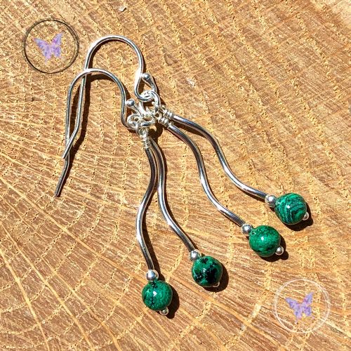 Chrysocolla Silver Double Twirl Dangler Earrings